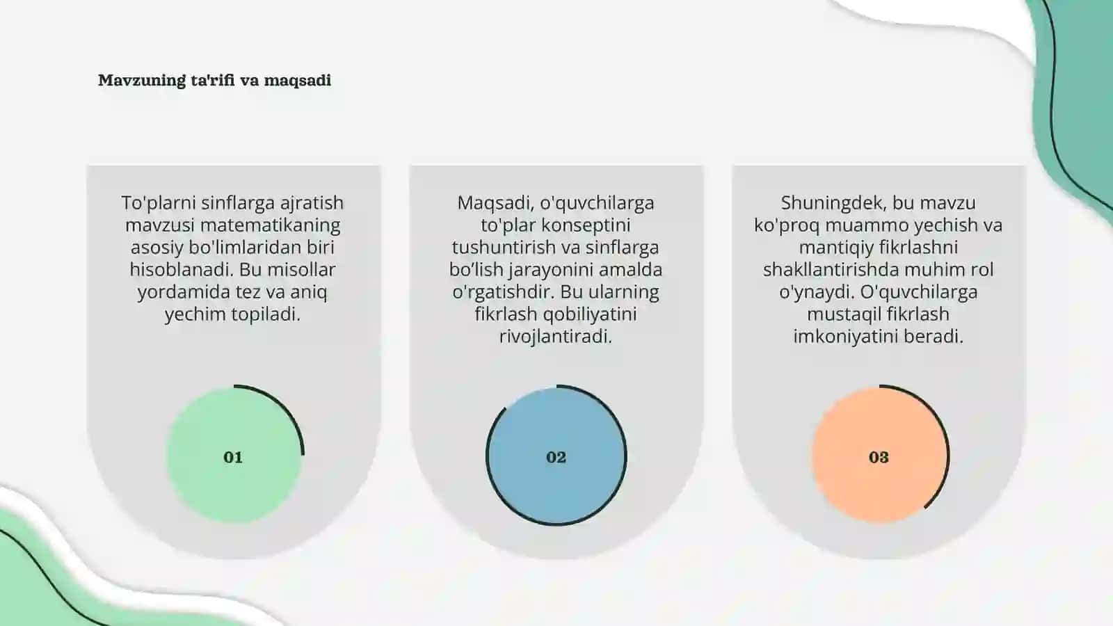To'plarni sinflarga ajratishga oid misollar 3