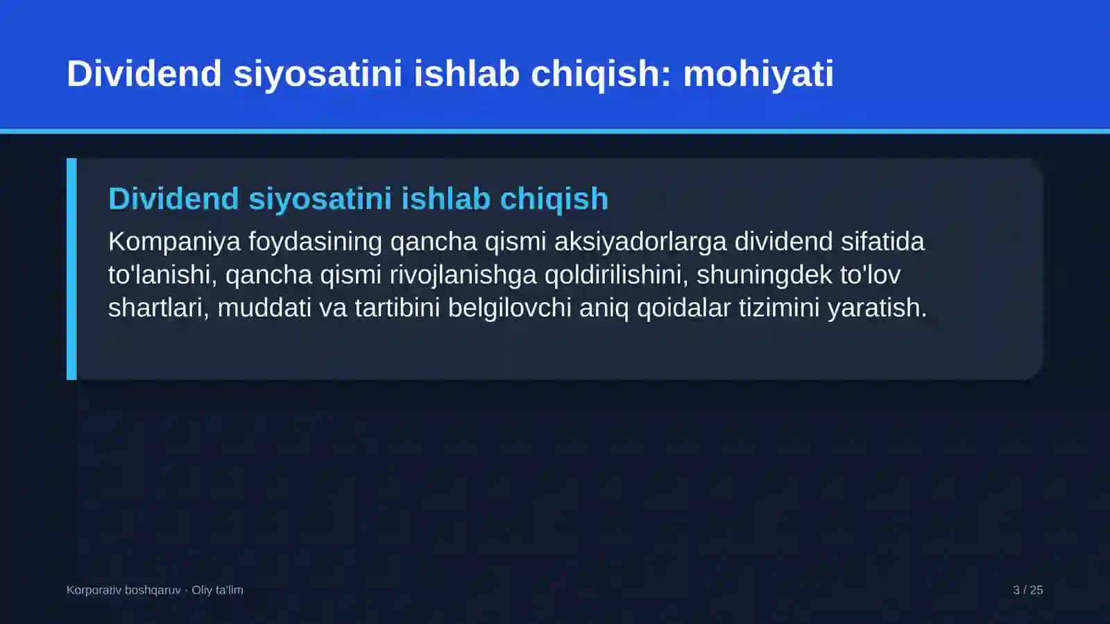 Avtosalonlarda dividend siyosatini ishlab chiqish 3