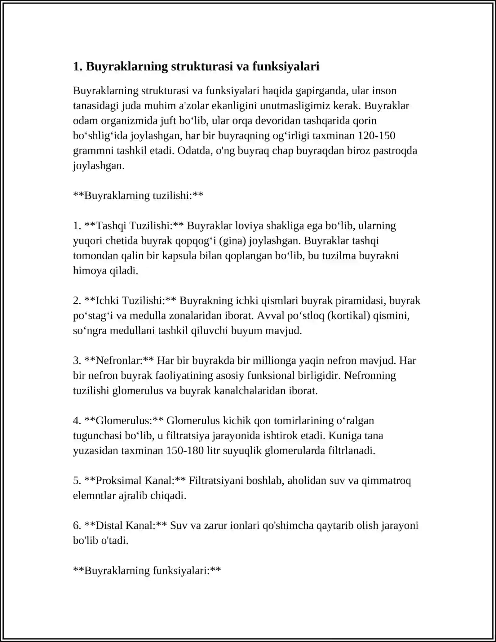 BUYRAKLAR VA SIYDIK YO'LLARI FUNKSIONAL ANATOMIYASI VA FIZIOLOGIYASI 3