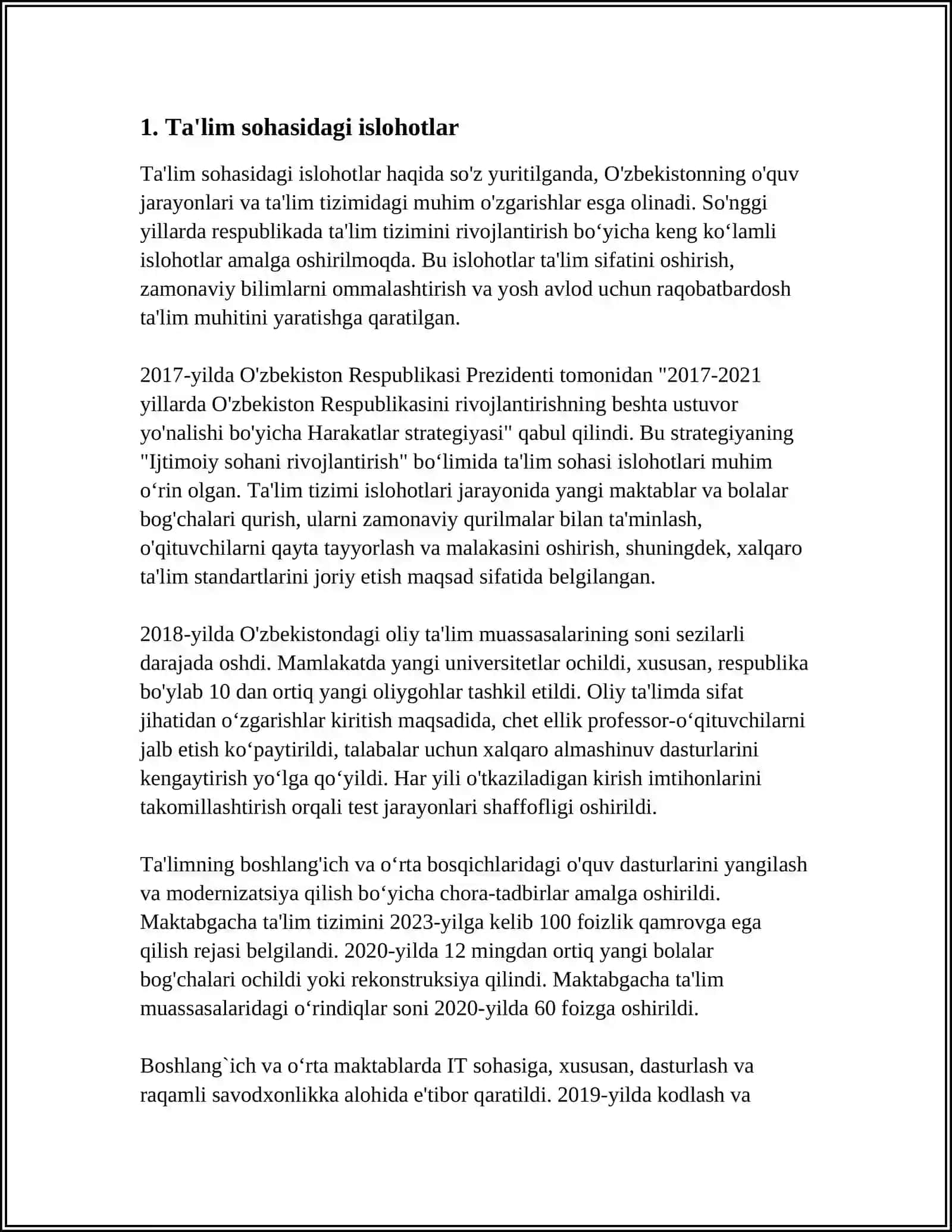 O'ZBEKISTONDA IJTIMOIY SOHADA AMALGA OSHIRILAYOTGAN O'ZGARISHLARNING MAZMUN VA MOHIYATI 3