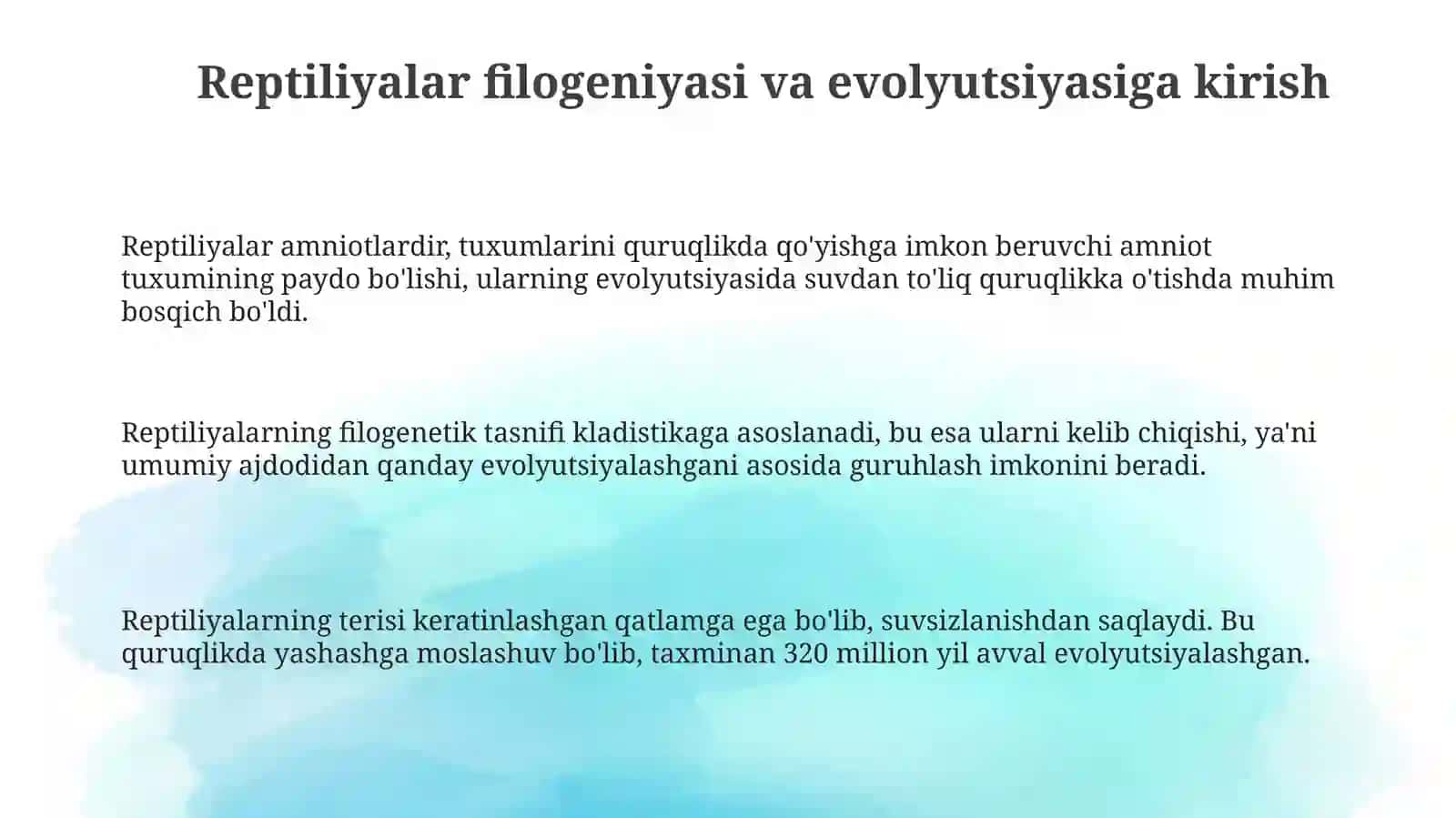Reptiliyalarning filogeniyasi va evolyutsiyasi 3