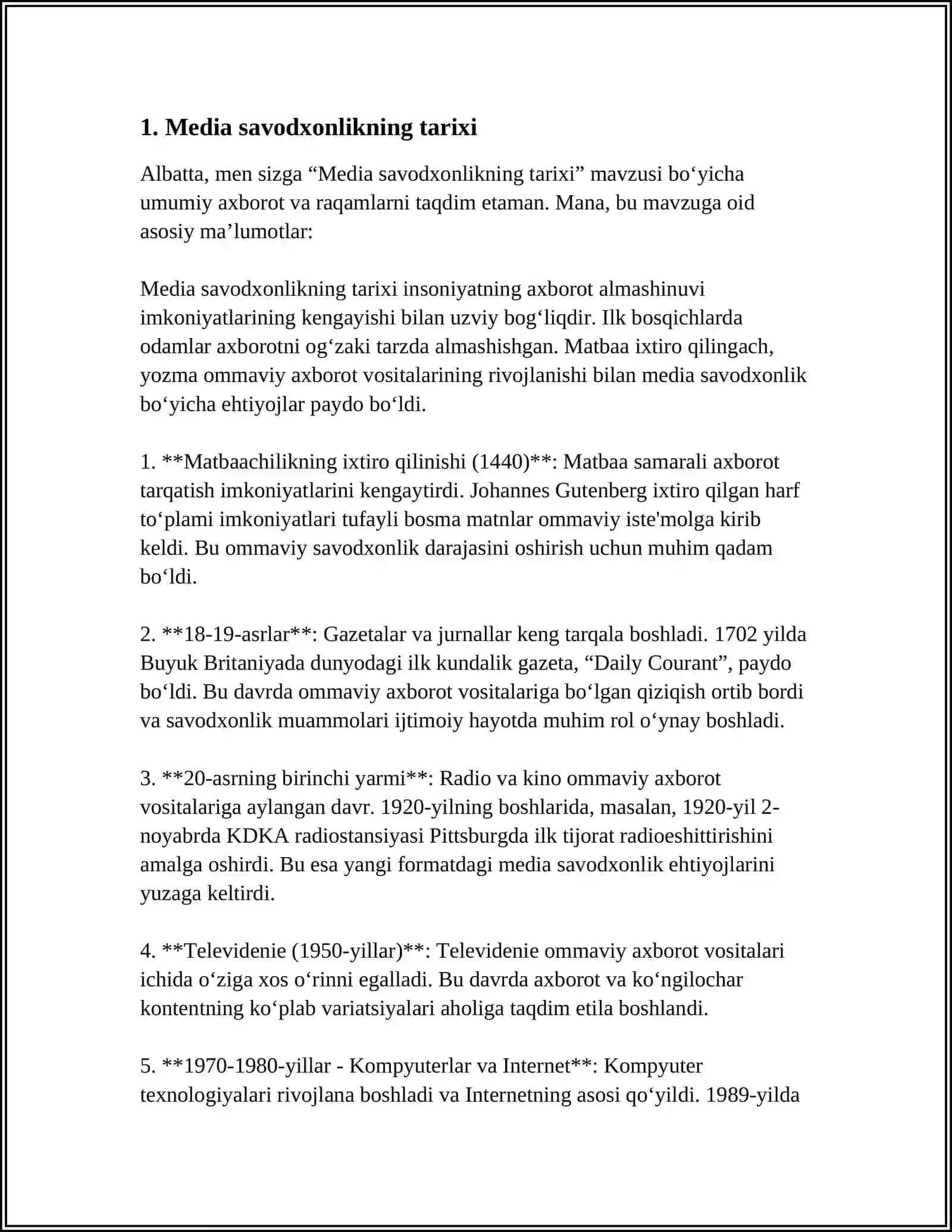 Media savodxonlikning tarixi 3