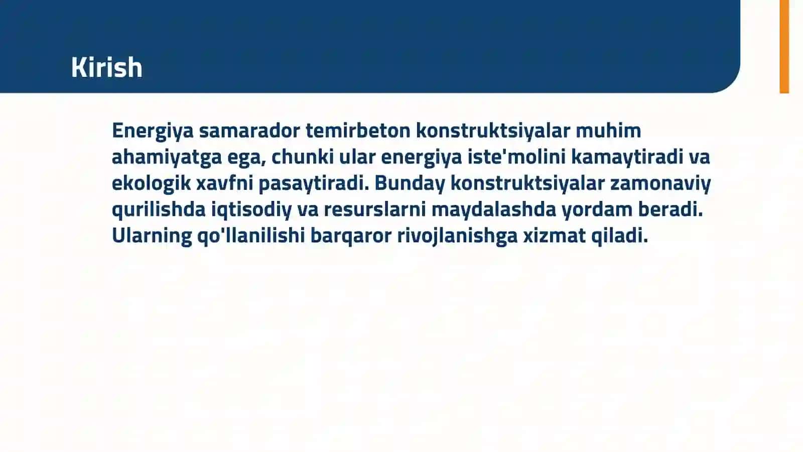 Energiya samarador temirbeton konstruktsiyalar 3