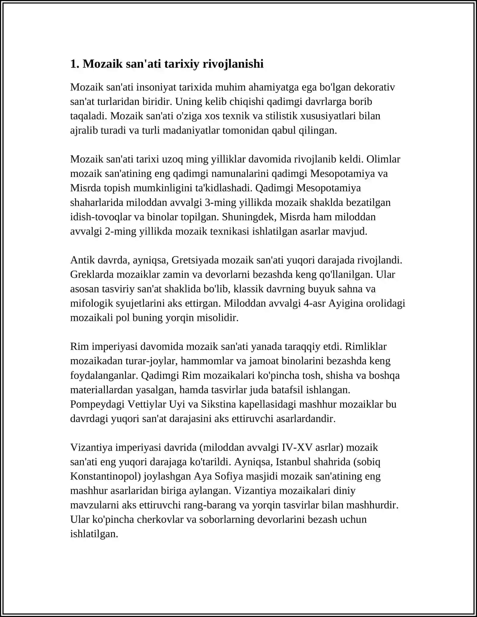 Mozaik san'ati tarixiy rivojlanishi 3