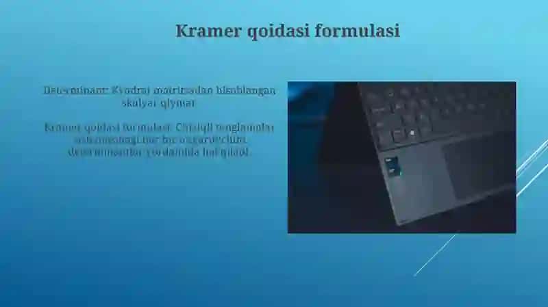 Kramer qoidasi yordamida tenglamalar sistemasini yechish 3