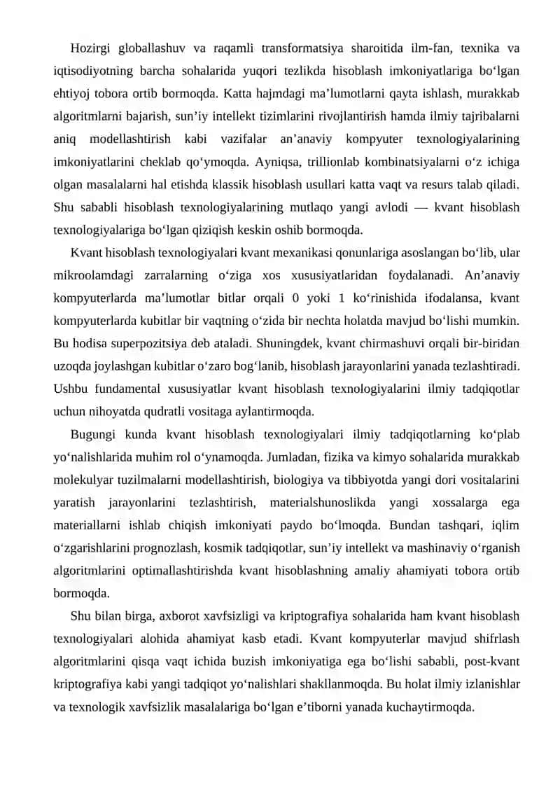 Kvant hisoblash texnologiyalari va ularning tadqiqot sohasidagi ahamiyati 3