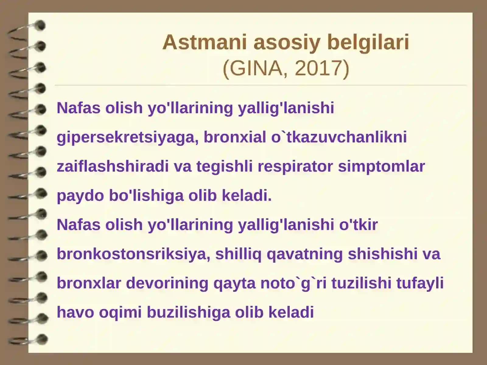 Bronxial astma Etiologiyasi Klinikasi Diagnostikasi Davolash 3