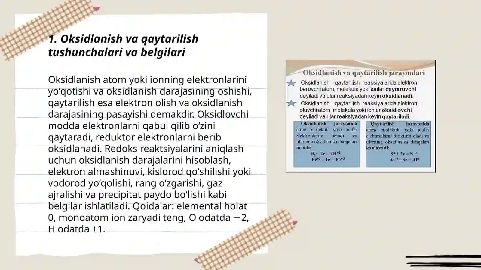 Oksidlanish-qaytarilish reaksiyalarini tuzish va tenglashtirish 3