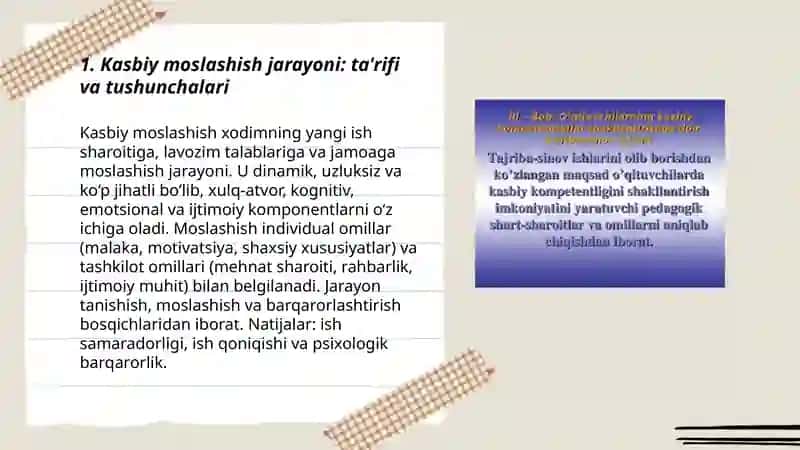 Kasbiy moslashish jarayoni 3