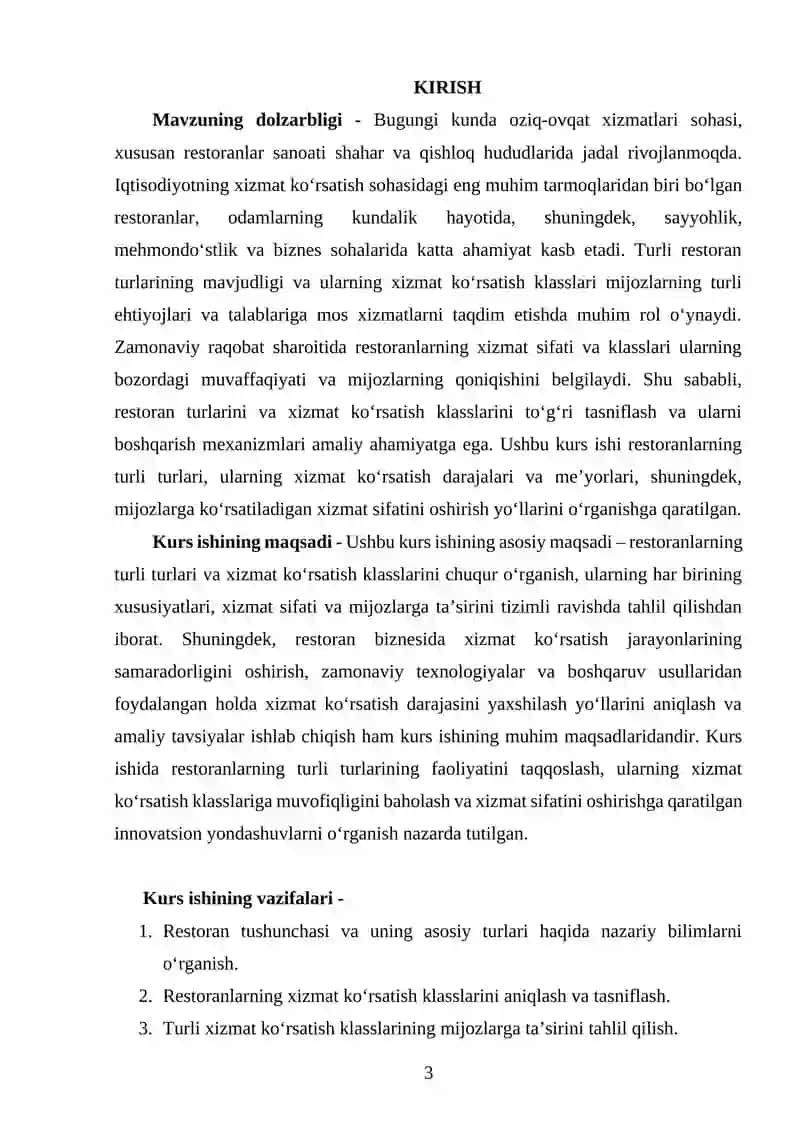 RESTORANLARNING TURLARI VA XIZMAT KO’RSATISH KLASSLARI 3