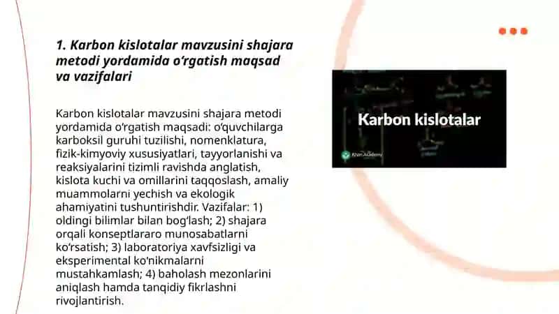 Karbon kislotalar mavzusini o'qitishda shajara metodidan foydalanish metodikasi 3