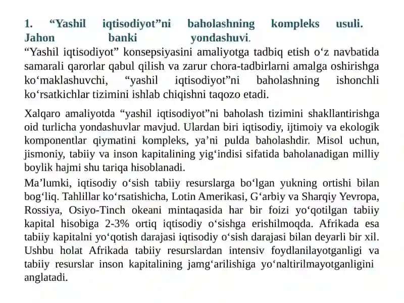 “Yashil iqtisodiyot”ni baholash amaliyoti va indikatorlari 3