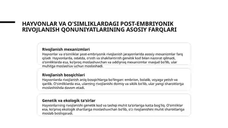 Postembrional embrional rivojlanish qonuniyatlari 3