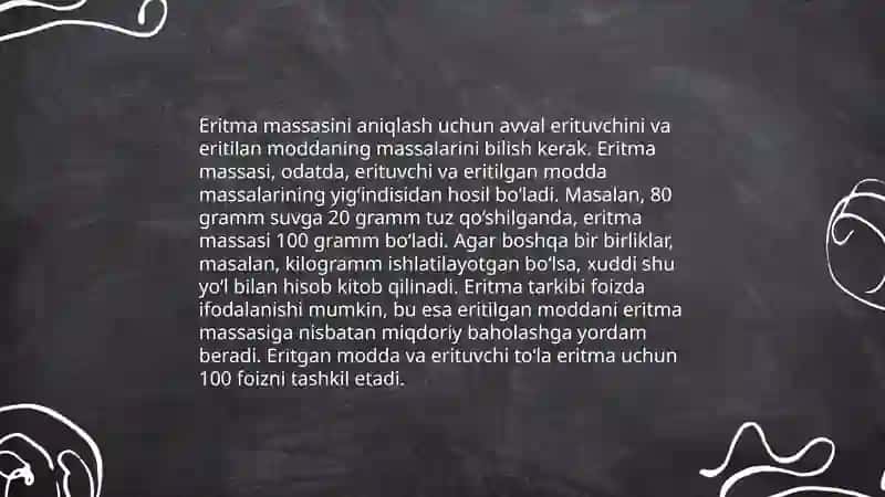 Eritmadagi erigan moddaning massa ulushini aniqlash 3