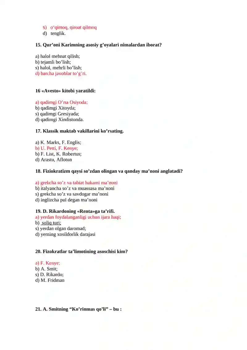 Iqtisodiy ta’limotlartarixi fanidan test savollari 3