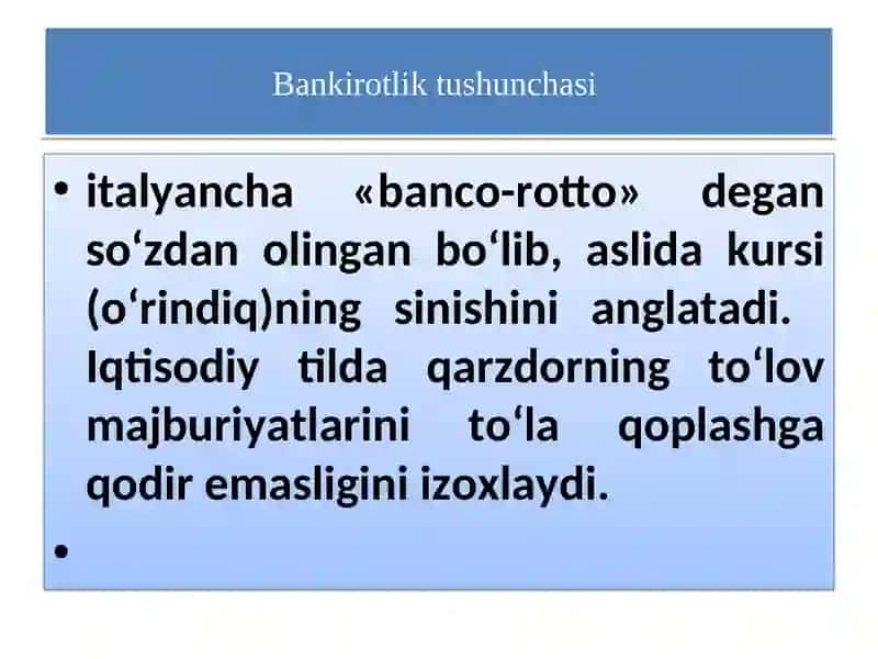 Korxonalar bankrotligini baholash va tahlil qilish 3