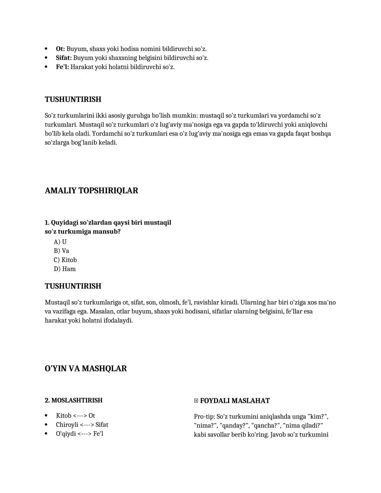 Lesson on Soʻz turkumlari 3