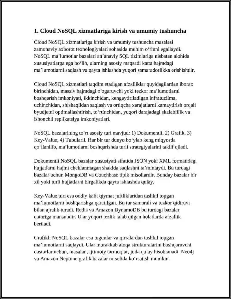 Cloud NoSQL xizmatlarini yoritib berish va foydalanish 3