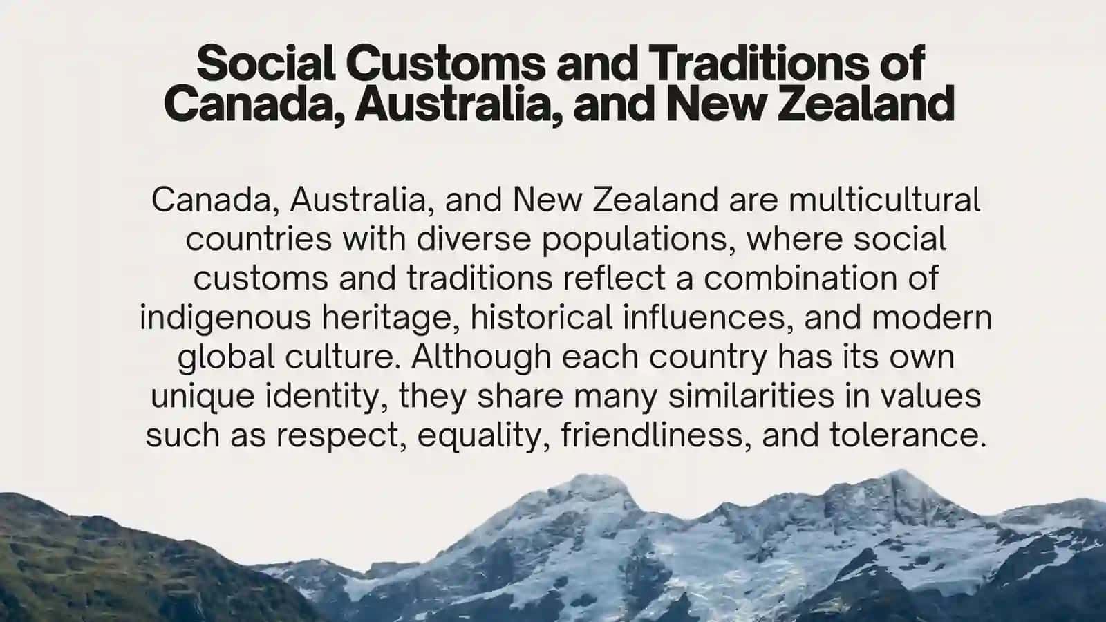 Social customs and traditions of Canada, Australia and new Zealand 3