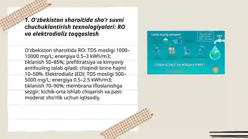 O'zbekiston sharoitida sho'r suvni chuchuklantirish 3