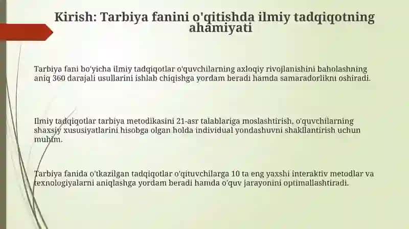 Tarbiya fanini o'qitishda ilmiy tadqiqot 3
