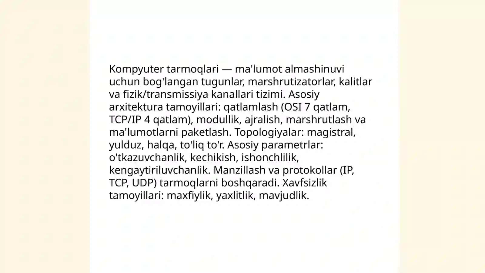 Kompyuter tarmoqlari va tarmoq texnologiyalari. Kompyuter tarmoqlari arxitekturasi 3