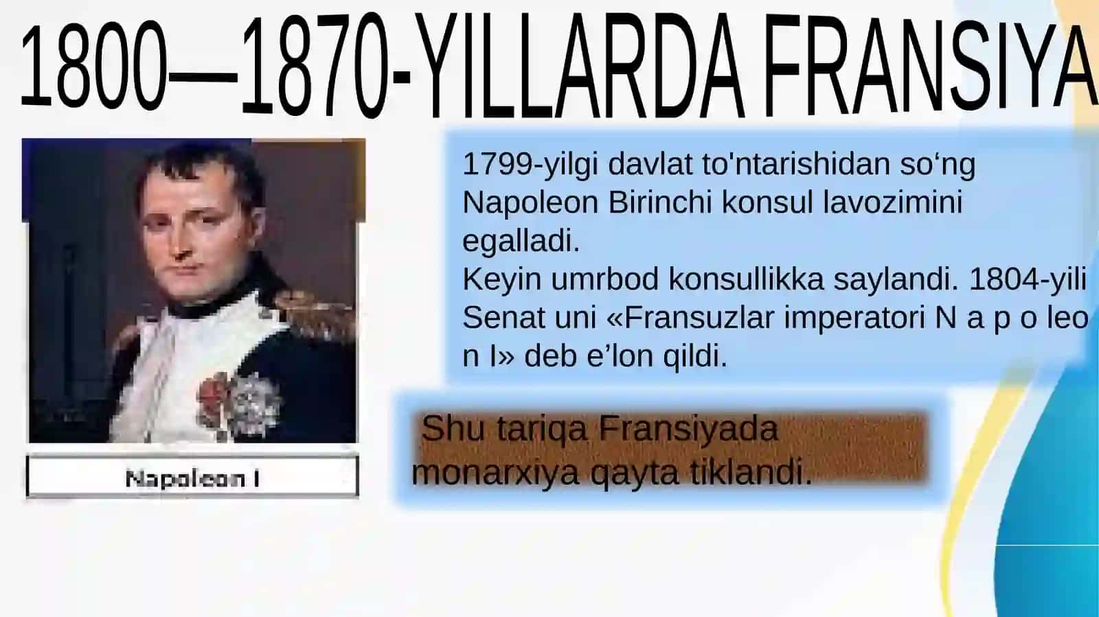8-sinf Jahon tarixi fanidan 1800-1870 yillarda Fransiya dars ishlanma 3