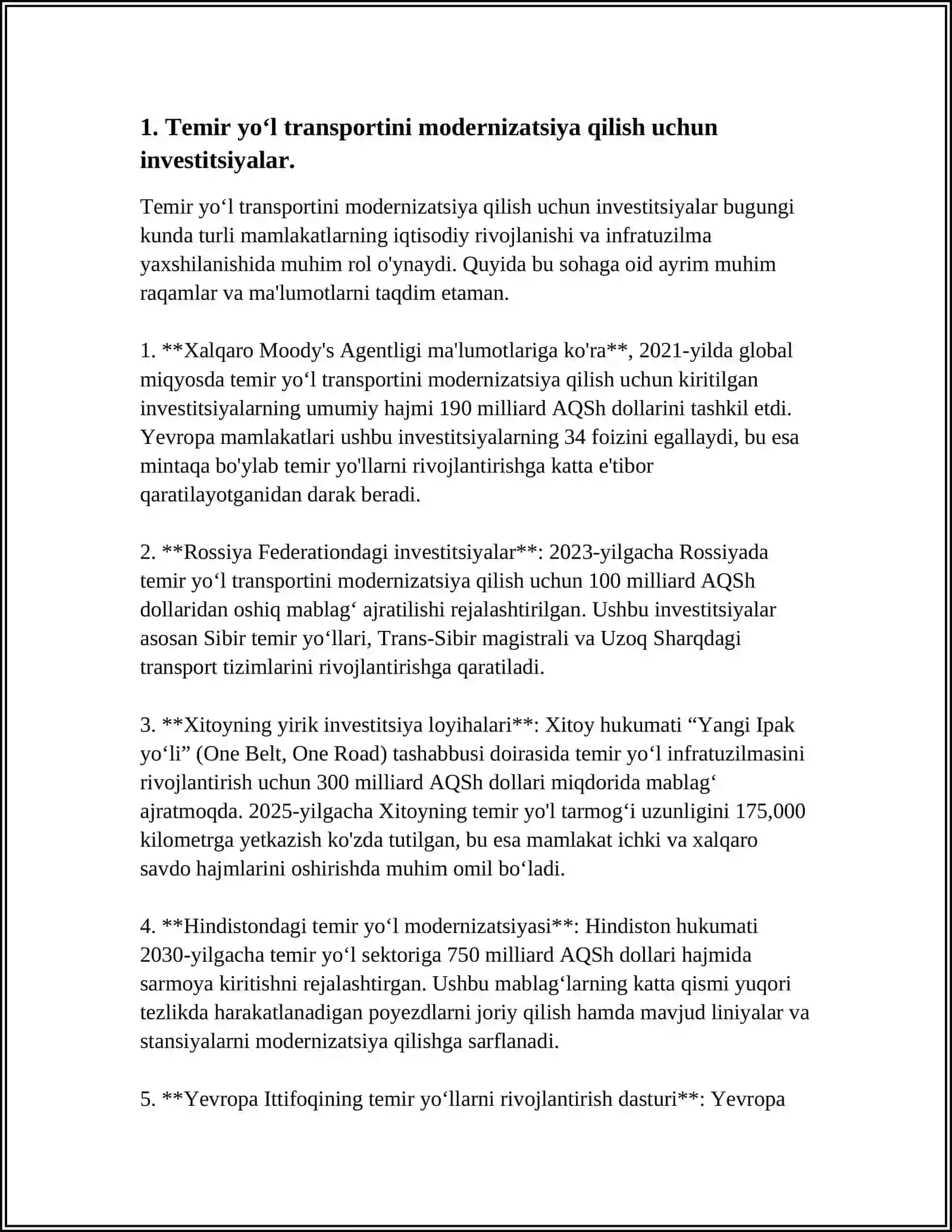 TEMIR YO‘L TRANSPORTIDA INVESTITSIYALAR 3