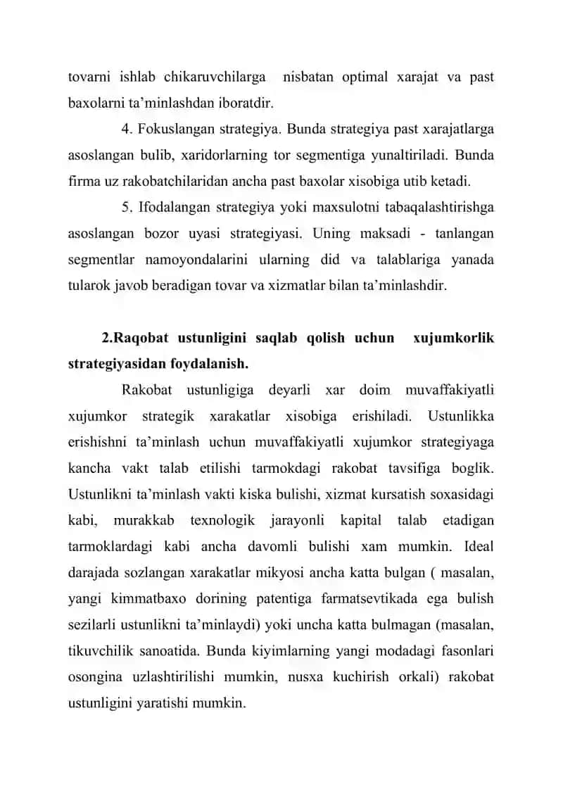 Raqobatchilikning umumiy strategiyalari 3