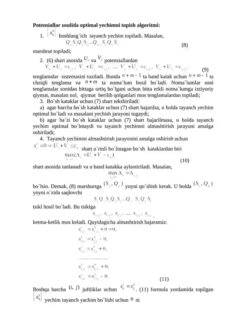Transport masalasining optimal yechimini topish 3