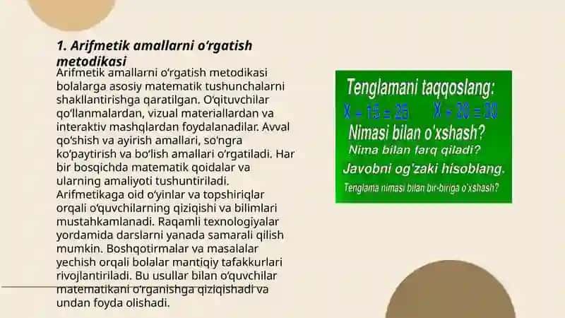 Arifmetik amallarni o‘rgatish metodikasi 3