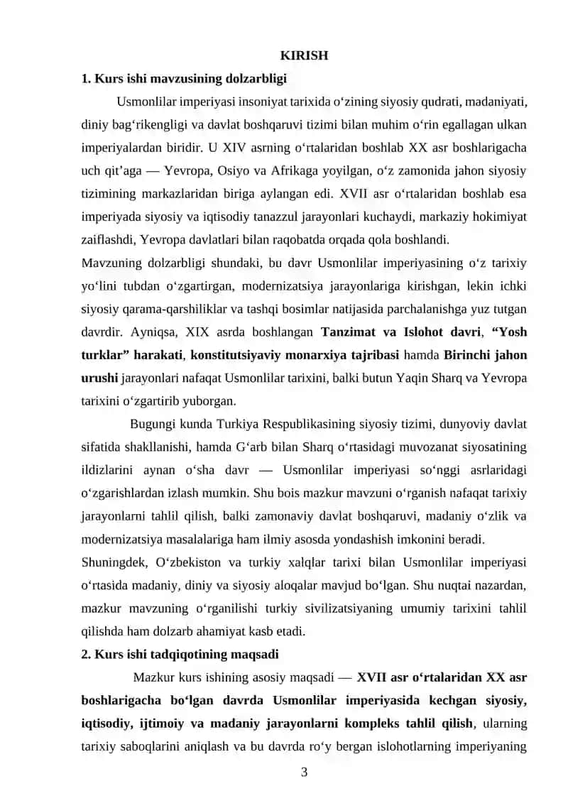 XVII asr oʻrtasi XX asrlarda Usmonlilar imperiyasi 3