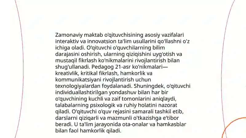 Zamonaviy maktab o'qituvchisining vazifalari 3