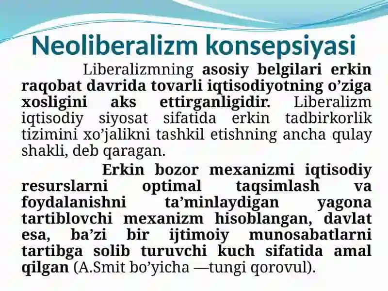 NEOLIBERALIZMVA IJTIMOIY BOZORXO’JALIGI 3
