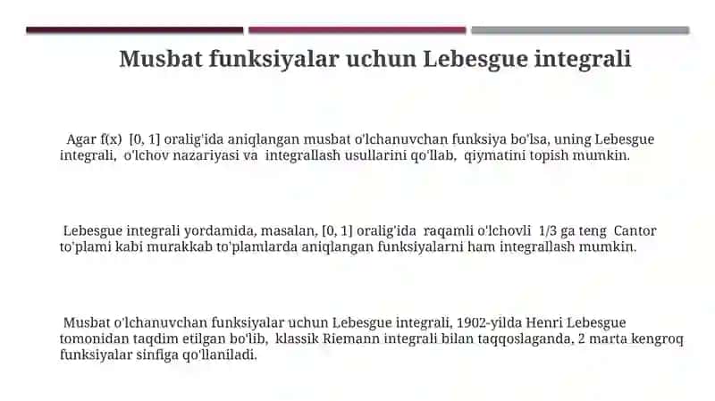 Sodda funksiyalar uchun Lebeg integrali 3