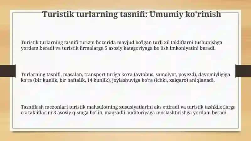 Turizm turlari va klassifikatsiyasi 3