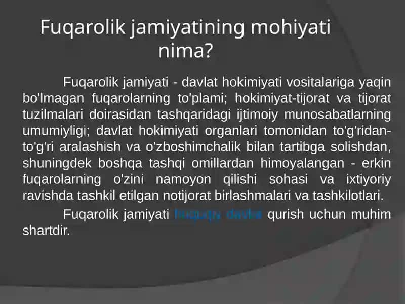 Фуқаролик жамиятининг ўзбекистон миллий тараққиётида ўртача вазияти 3