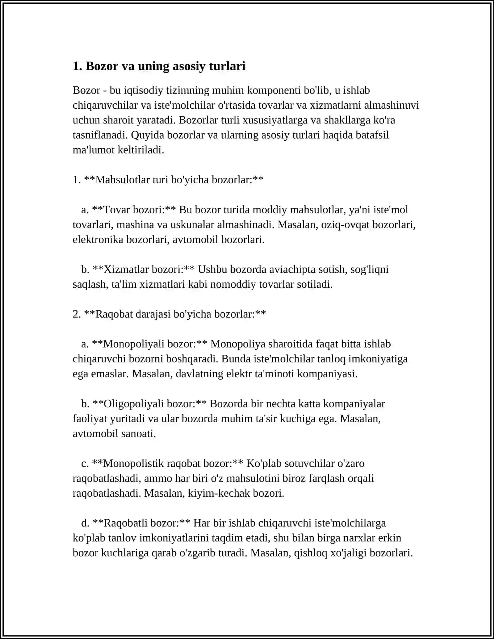 BOZOR VA UNING TURLARI, MONOPOLIYA OLIGOPOLIYA 3