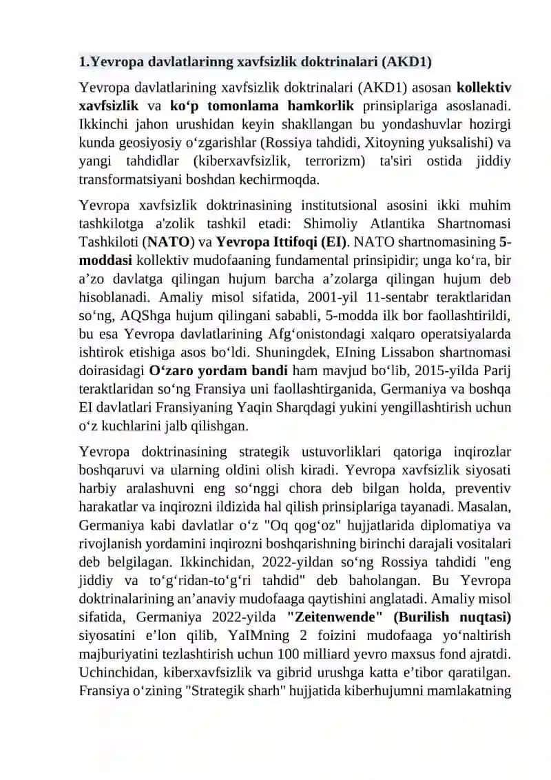Davlatlarning xavfsizlik doktrinalari (AKD1 Yevropa mamlakatlari Isroil, O'zbekiston) 3