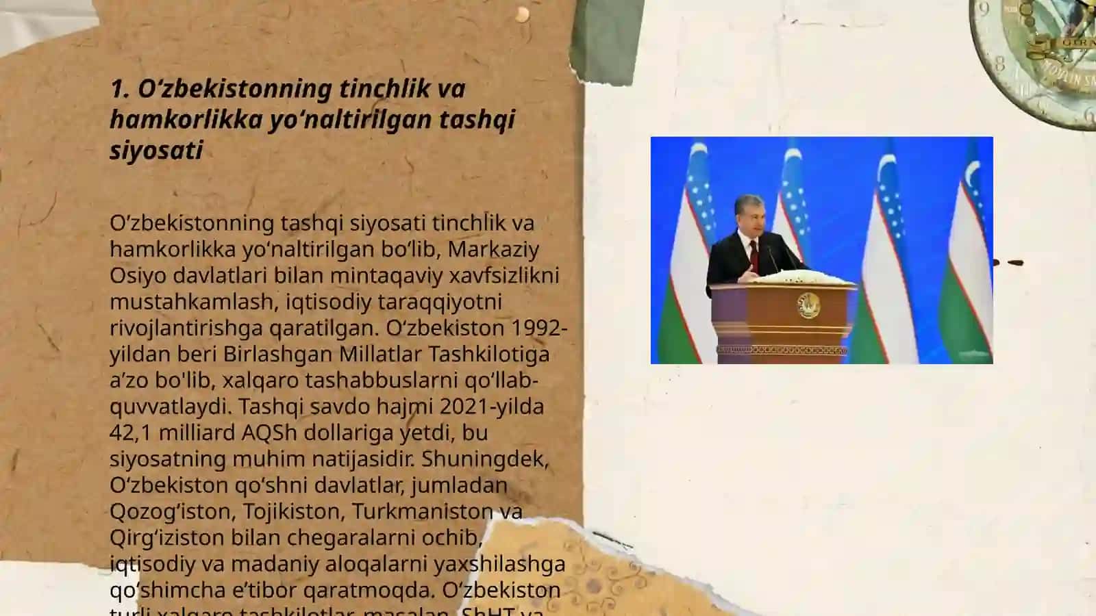 Oʻzbekistonning markaziy Osiyodagi tinchlik va barqarorlikni taʼminlashdagi oʻrni 3