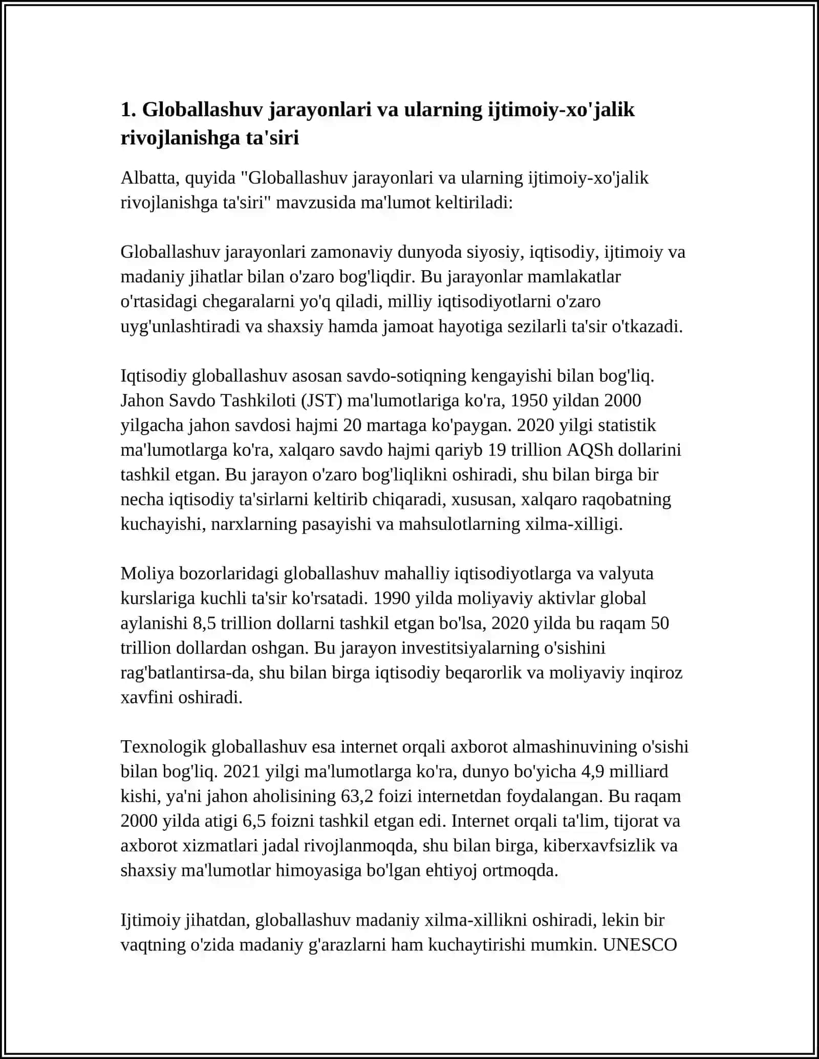Globallashuv, Globalistika va Barqaror Taraqqiyot 3