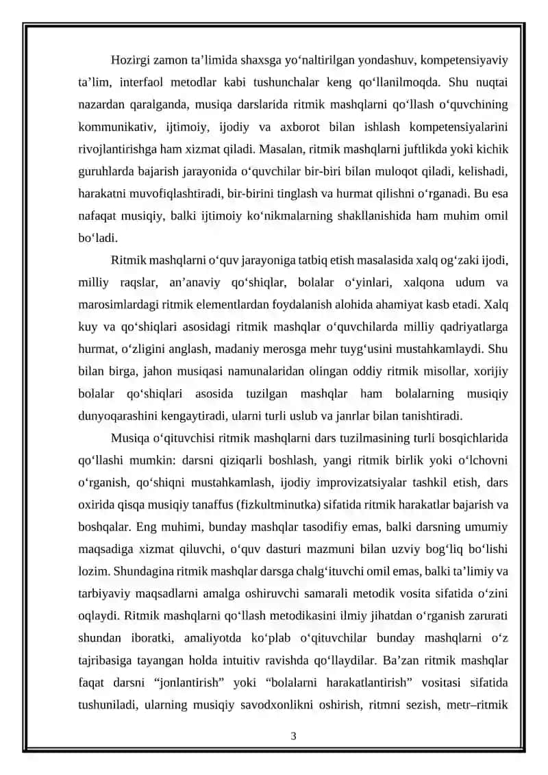 Musiqa darslarida ritmik mashqlarini qo'llash metodikasi 3