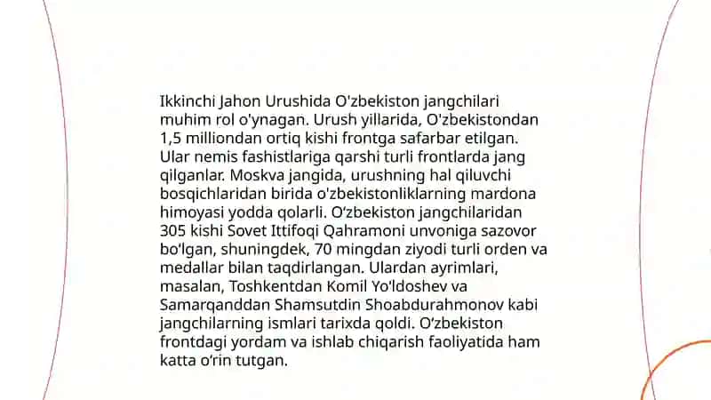 Ikkinchi Jahon Urushida O'zbekiston jangchilarining roli 3
