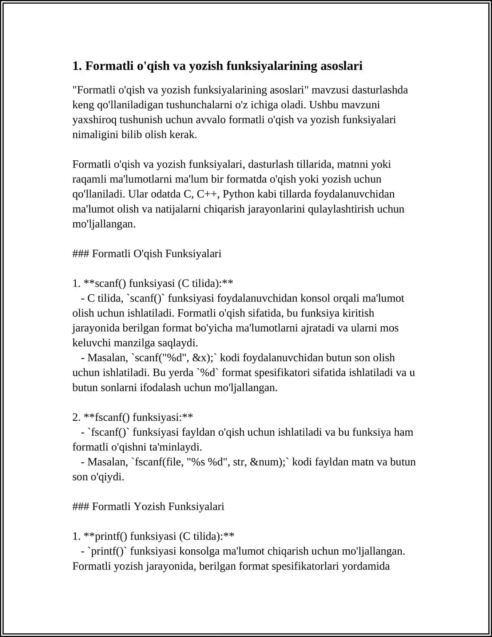 FORMATLI O'QISH VA YOZISH FUNKSIYALARI 3