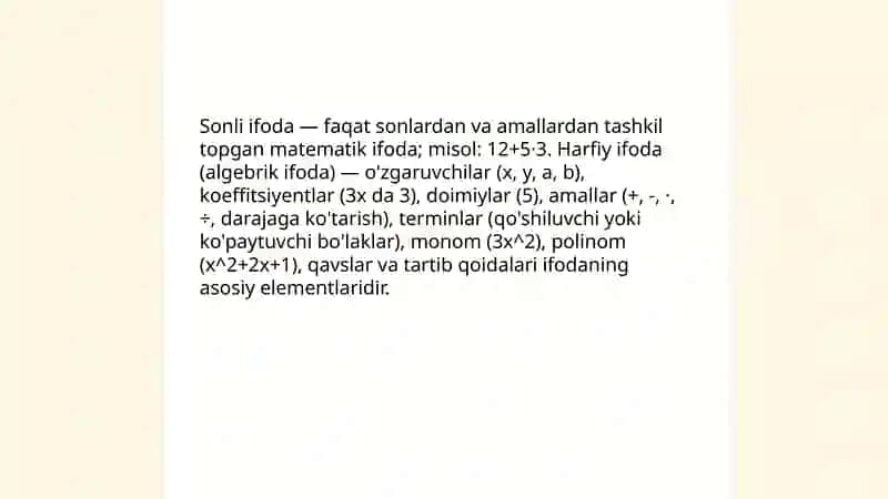Sonli va harfiy ifoda 3
