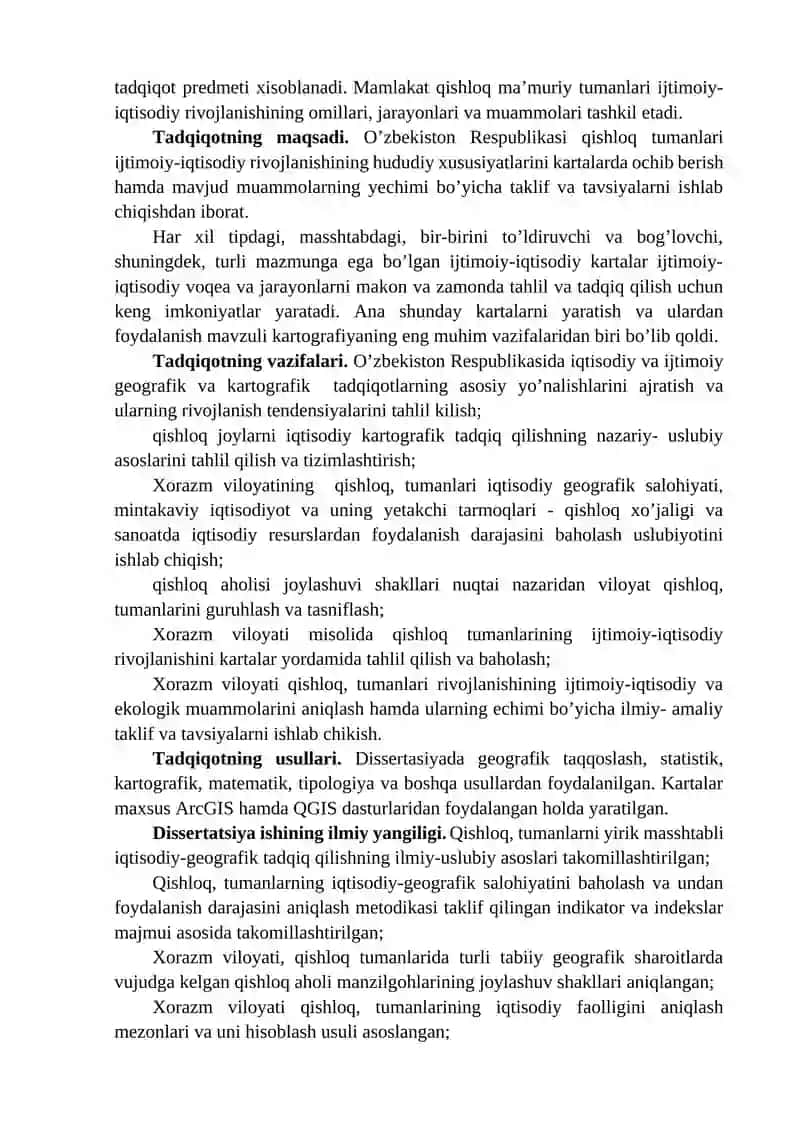 "QISHLOQ, MA’MURIY TUMANLARNING YIRIK MASSHTABLI IJTIMOIY-IQTISODIY KARTALARINI TUZISH" 3