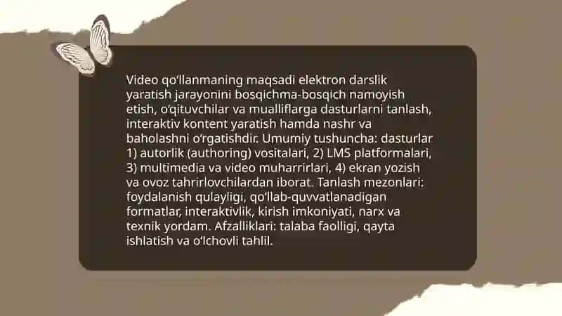 Elektron dasrlik yaratuvchi dasturlar bilan ishlash bo'yicha video qo'llanma tayyorlash 3