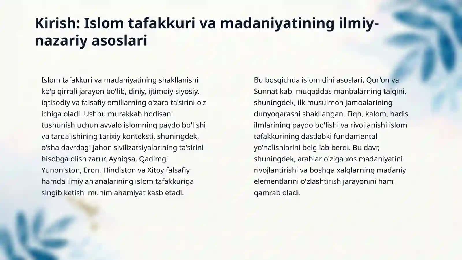 Islom tafakkuri va madaniyatining shakillaninsh bosqichlari. 3
