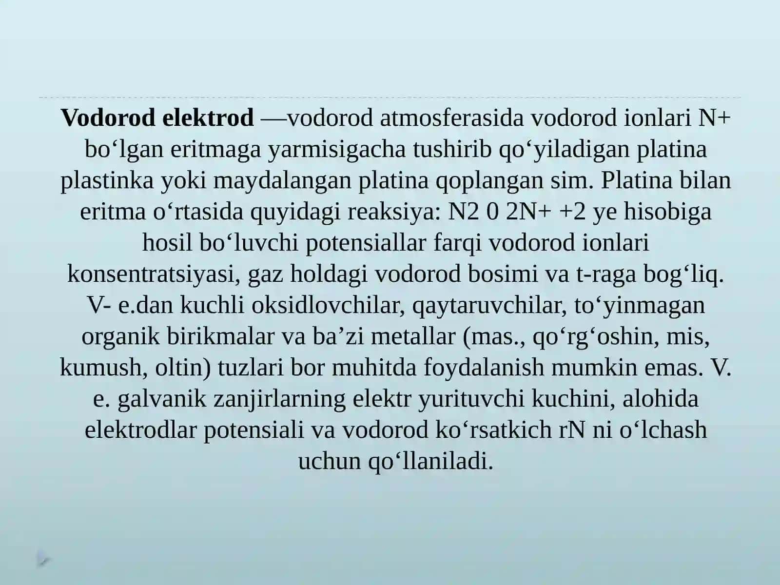 Vodorod elektrodi, galvanik elementlar haqida tushuncha 3