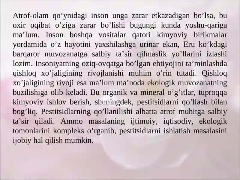 Kirish. Pestitsidlar, ularni qo’llash shakllari 3